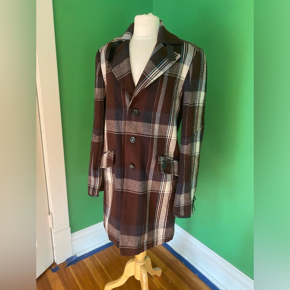 Y2K Diesel fall winter tartan Brown Plaid Overcoat grunge